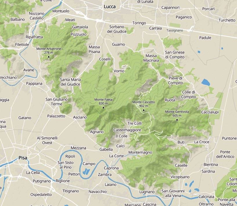 Map of Monte Pisano municipalities